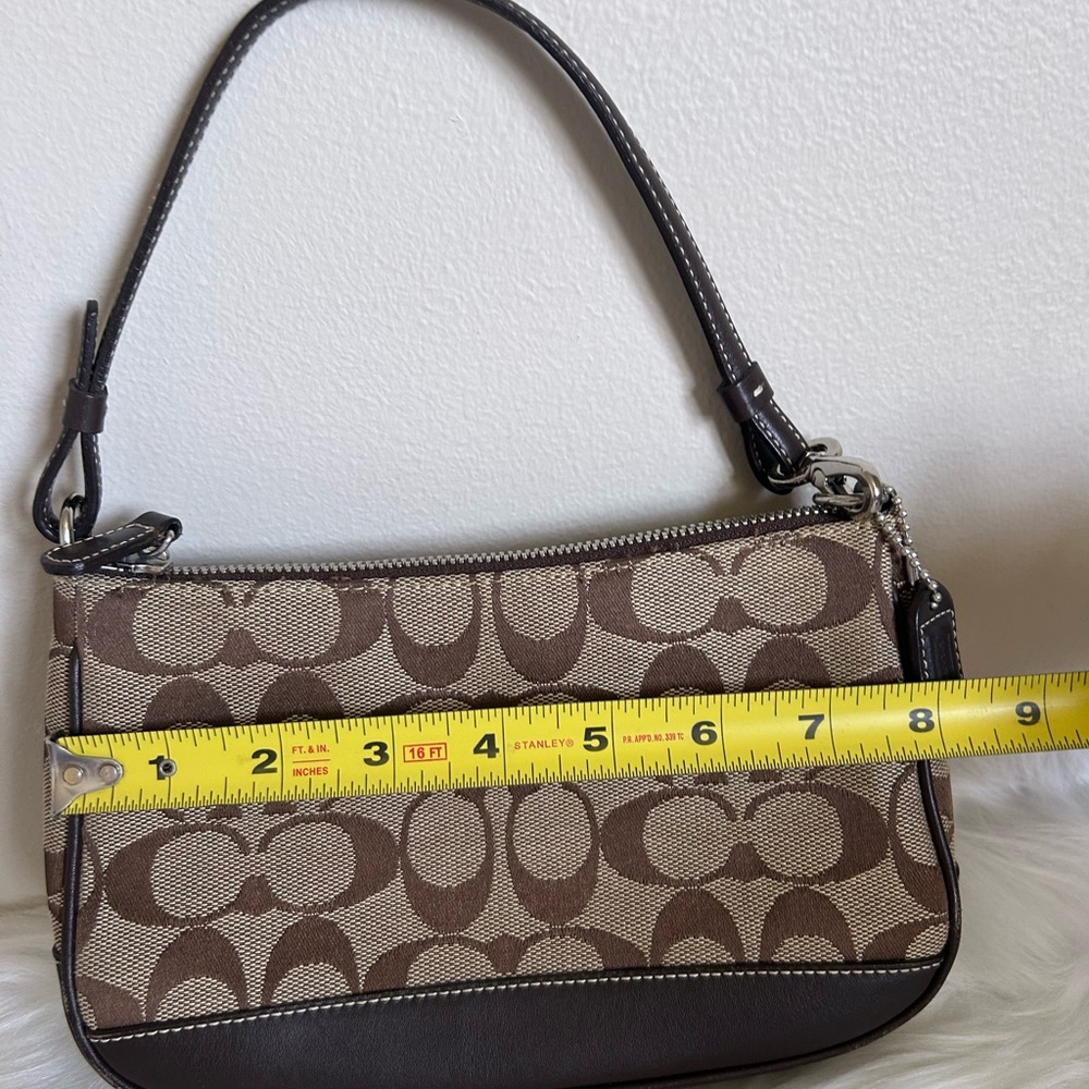 Coach Y2K Hampton Mini Baguette Tan and Brown Signature Shoulder Bag - Picture 4 of 5
